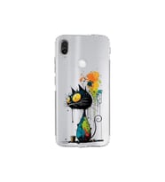 Redmi Note 7 ile Uyumlu Splash Kedi Tasarımlı Şeffaf Silikon Kılıf