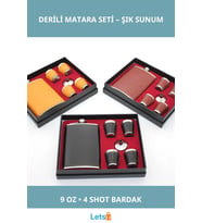 Paslanmaz Çelik Derili Taşınabilir 4 Shot Bardaklı Matara