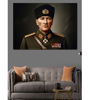 Askeri Üniformalı Atatürk Portresi Dekoratif Kanvas - Mdf Ahşap Tablo