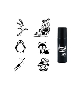 Anne Yavru Panda Spray Tattoo Geçici Dövme Seti Dark Siyah Sprey