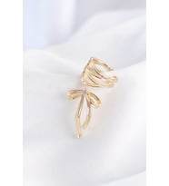 Pirinç Gold Renk Zirkon Taş Detay Fiyonk Model Earcuf Küpe (Karışık)