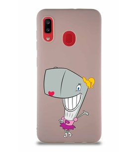 Samsung Galaxy A20 Soft Premier Kapak Pearl Yengeç Tasarımlı Silikon Kılıf - Pudra (Şeffaf)