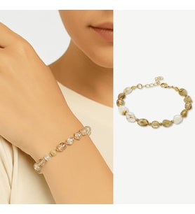 Altın Rengi Metal Zincirli Dorika Top Süslemeli Amorf Sitrin Doğaltaş Kadın Bileklik