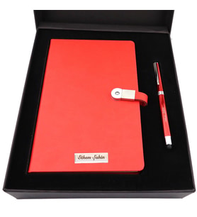 İsme Kişiye Özel 16 gb Usb'li Defter Dokunmatik Roller Kalem Seti (Kırmızı)