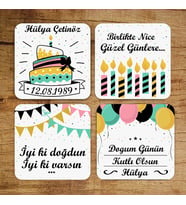 Kişiye Özel İyi ki Doğdun 4'lü Bardak Altlığı Seti