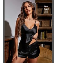 Intive Comfort Siyah Saten Danteli Detaylı Mini Büstiyer Şort Takım-Pijama Takımı