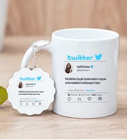 Kişiye Özel Twitter Tasarım Fotoğraflı Beyaz Kupa Bardak ve Anahtarlık