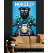Nonstop Hızlı Motosikletçi Siyah Bulldog Köpek  Dekoratif Kanvas - Mdf Ahşap Tablo