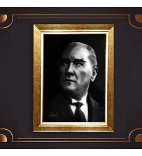 Özel Seri Paspartulu Çerçeveli Atatürk Tablo l171 (Gold)