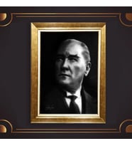 Özel Seri Paspartulu Çerçeveli Atatürk Tablo l171 (Gold)
