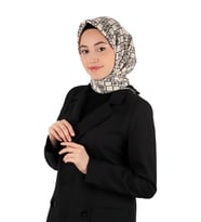 Bursa İpek Krem Monogram İpek Eşarp