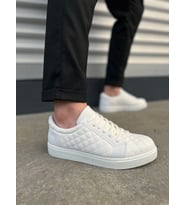 JY166 Prestige Bağcıklı Cilt Kapitone Desenli Erkek Günlük Sneaker Ayakkabı CBT - Beyaz