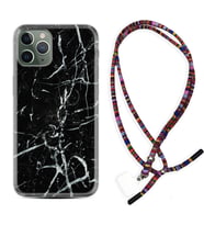 Apple iPhone 11 12 13 14 Pro Max Kılıf Boyun Asklı Rasta Silikon Black Marble 3 1382