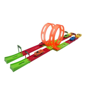Farbu Oyuncak 4 Arabalı Çift Fırlatıcılı 70 cm İkili Drag Yarış Pisti Oyun Seti