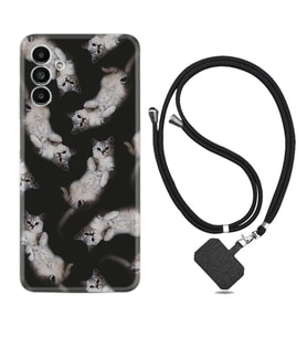 Samsung A23 A31 A32 A50 A51 A52 A53 A70 Kılıf Boyun Askılı Silikon Sevimli Kedicikler 1785