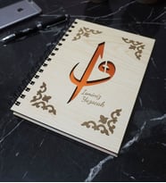Kişiye Özel Elif Vav Desenli Ahşap Kapaklı Defter - Ajanda - İsme Özel - A5 60 Yaprak (120 SAYFA) Hediyelik (Turuncu)