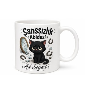 Şanssız Arkadaşa Kara Kedi Gezdi Şanssızlık Abidesi Esprili Kupa Bardak Hediye