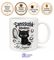 Şanssız Arkadaşa Kara Kedi Gezdi Şanssızlık Abidesi Esprili Kupa Bardak Hediye