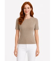 Kadın Vizon Renk Slim Fit Kısa Kollu Triko T-Shirt