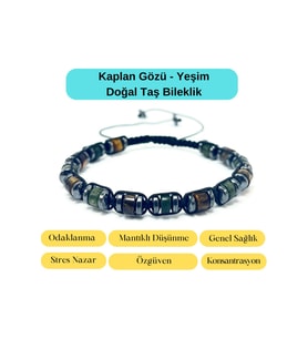 Sertifikalı Kaplan Gözü - Yeşim Doğal Taş Bileklik  Ayarlanabiilir Ölçü