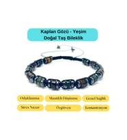 Sertifikalı Kaplan Gözü - Yeşim Doğal Taş Bileklik  Ayarlanabiilir Ölçü