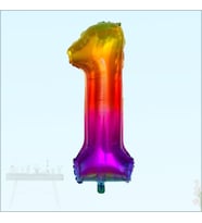 1 Yaş Rakam Folyo Balon, 100 cm - Gökkuşağı (STD)