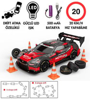 Şarjlı Işıklı Drift Drift Için Üretilmiş Araba 2.4Ghz Uzaktan Kumandalı Değiştirilebilir Drift Lastikleri Yarış Arabası (Kırmızı)