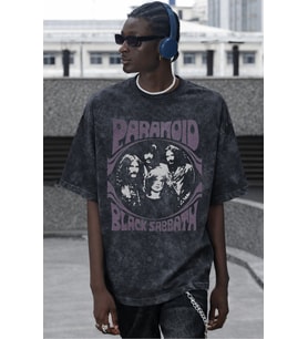 Paranoid Black Sabbath Rock Metal Müzik Grubu Baskılı Unisex Oversize Vintage Yıkamalı Tişört