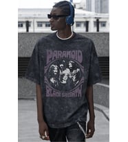Paranoid Black Sabbath Rock Metal Müzik Grubu Baskılı Unisex Oversize Vintage Yıkamalı Tişört