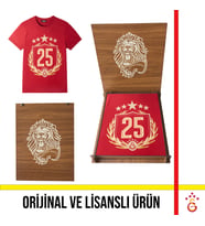 Galatasaray Lisanslı 2025 Şampiyonluk Kırmızı Özel Yetişkin T-Shirt Hediye Aslan Ahşap Kutulu