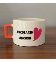 Aşkoların Aşkosu Baskılı Turuncu Kulplu C Sevgililer Günü Fincanı