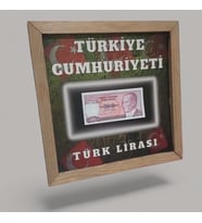 Nostaljik Türk Lirası Hatıra Tablosu - 30X30 cm Dekoratif Ahşap Çerçeve - Ofis ve Ev Hediyesi