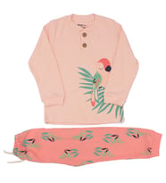 Kız Çocuk Pembe Papağan Baskılı 2'li Pijama Takımı