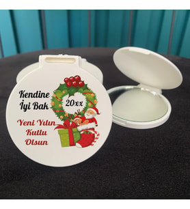 Hediyelik Ayna - Yeni Yıl, Yılbaşı Hediyesi Noel Baba Tasarım Baskılı Cep Aynası - 5 Adet