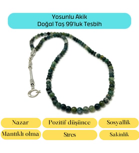 Sertifikalı Yosunlu Akik 6mm 99luk Doğal Taş Tesbih