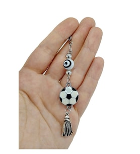 Siyah Beyaz Cam Nazar Boncuklu Araba Dikiz Ayna Süsü Metal Top Lüks Hediyelik Aksesuar
