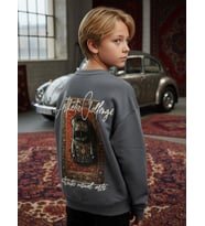 Erkek Çocuk Sırtı Araba Baskılı Tasarım Sweatshirt (Füme)