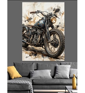 Vintage Tarzda Klasik Motosiklet Çizimi Dekoratif Kanvas - Mdf Ahşap Tablo