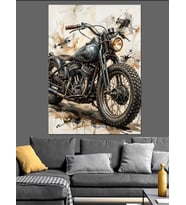 Vintage Tarzda Klasik Motosiklet Çizimi Dekoratif Kanvas - Mdf Ahşap Tablo
