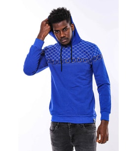 Lacivert Kapşonlu Taşlı Baskılı Desenli Sweatshirt - Wessi (Mavi)