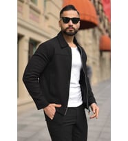 Premium Dokulu Kumaş Mevsimlik Ceket (Siyah)