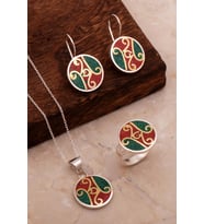 Antik Mozaik İşlemeli Renkli Gümüş Set 2698