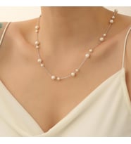 925 Ayar Gümüş Cream Tatlısu İncisi Kolye-7 ve 5mm (Altın)