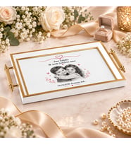 BK Gift Kişiye Özel Fotoğraflı Beyaz&Gold Söz Nişan Tepsisi-2 - 39x23 cm