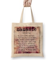 Namaste Yazı Meditasyon 03 Bez Çanta Uzun Saplı