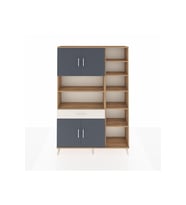 Arges Dolap 10 Raflı Tek Çekmeceli 4 Kapaklı 132x30x195 Çam-Antrasit/Aytaşı