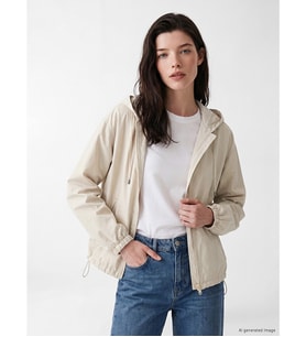 LCW Comfort Bej Kapüşonlu Oversize Kadın Yağmurluk