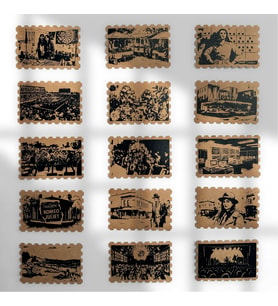 Vintage Retro Kraft Sticker, 15'li Pul Sticker Seti  Journaling & Scrapbook Uyumlu (Kahverengi)
