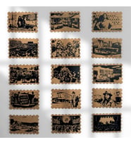 Vintage Retro Kraft Sticker, 15'li Pul Sticker Seti  Journaling & Scrapbook Uyumlu (Kahverengi)