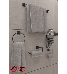 Jasmin Siyah Kare 5'li Banyo Seti Kağıtlık, Solo Havluluk, Halka Havluluk, Uzun Havluluk, Kare Fön Seti
